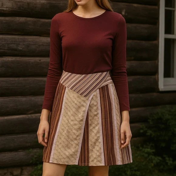 J.Jill striped patchwork A-line skirt Vintage Cottagecore Cabincore Size 12 - Picture 11 of 11